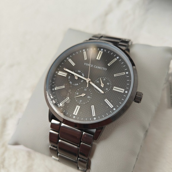 Vince Camuto Mens Watch Stainless Steel Black Tone Analog Multifunction New